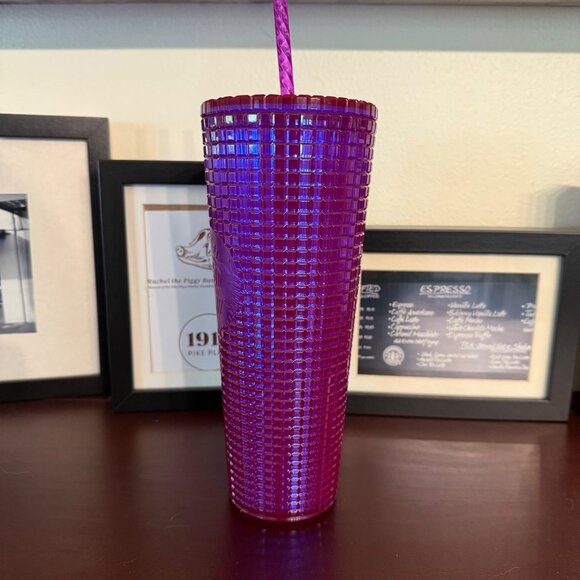 Starbucks Summer 2024 Iridescent Magenta Purple Grid 20oz Tumbler NWT - Picture 4 of 7